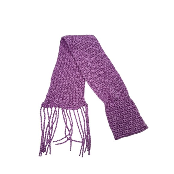 Handmade Lilac Crochet Scarf With Fringe-Soft Acrylic Yarn One Size - Picture 6 of 9